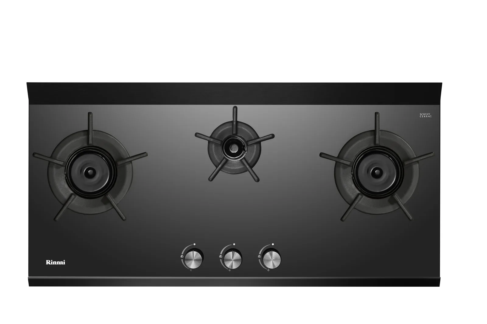 Kompor Tanam Gas Rinnai 3 Tungku Inner Burner - Kaca Schott Ceran Hitam RB-3CGN