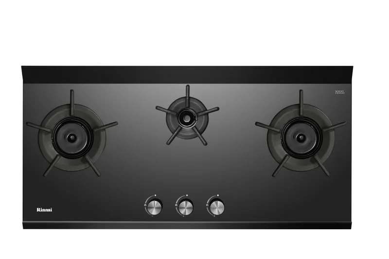 Kompor Tanam Gas Rinnai 3 Tungku Inner Burner - Kaca Schott Ceran Hitam RB-3CGN
