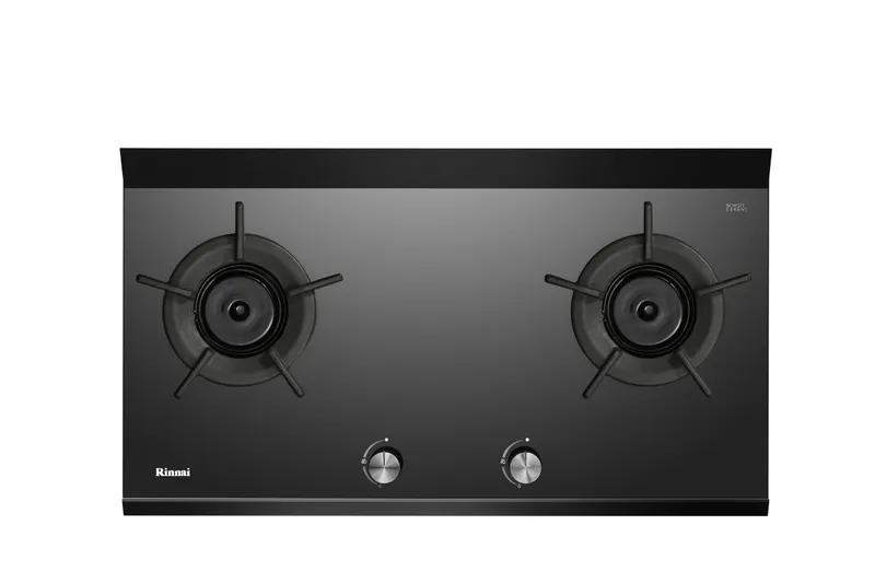 Kompor Tanam Gas Rinnai 2 Tungku Inner Burner - Kaca Schott Ceran Hitam RB-2CGN