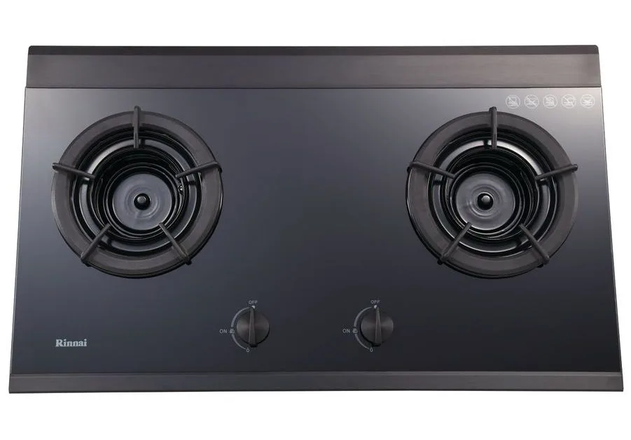 Kompor Tanam Gas Rinnai 2 Tungku Inner Burner - Kaca Tempered Hitam RB-2Gi