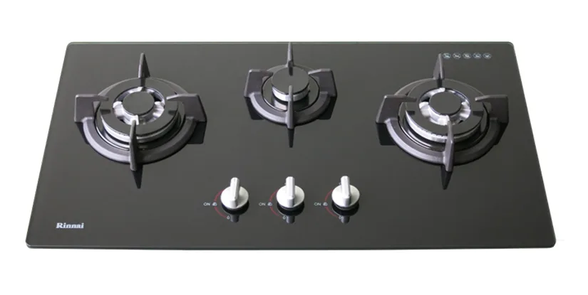 Kompor Tanam Gas Rinnai 3 Tungku - Kaca Tempered Hitam RB-7303S-GBSM