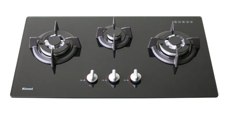 Kompor Tanam Gas Rinnai 3 Tungku - Kaca Tempered Hitam RB-7303S-GBSM