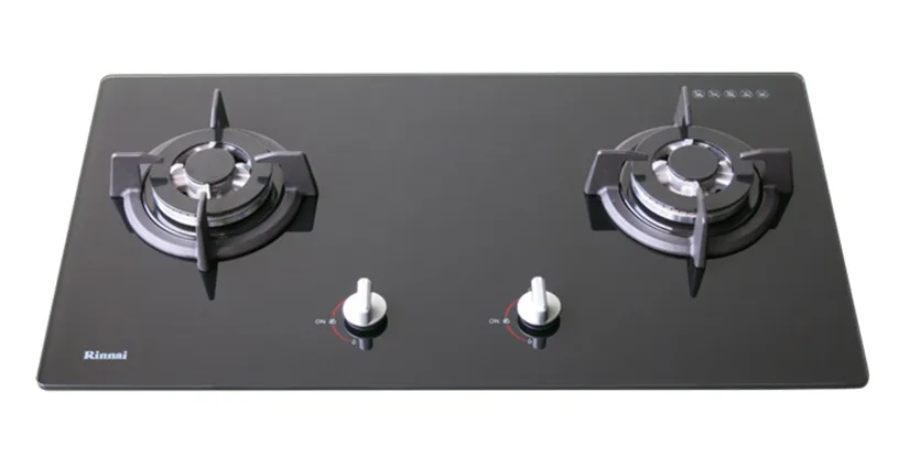 Kompor Tanam Gas Rinnai 2 Tungku - Kaca Tempered Hitam RB-7302S-GBS