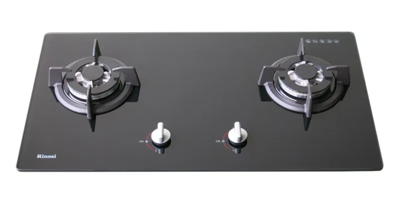 Kompor Tanam Gas Rinnai 2 Tungku - Kaca Tempered Hitam RB-7302S-GBS
